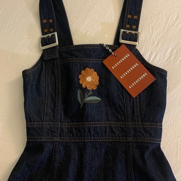 Alexa Chung Flower-Embroidered Denim Midi Dress - Picture 4 of 5